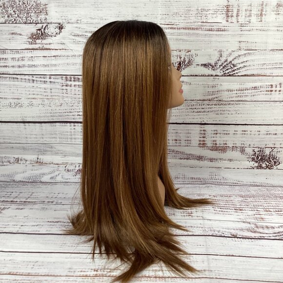 Udin Long Striaight Wig #2T2/2730 Dark Root Honey Lace Part Adjustable Synthetic - Picture 2 of 6